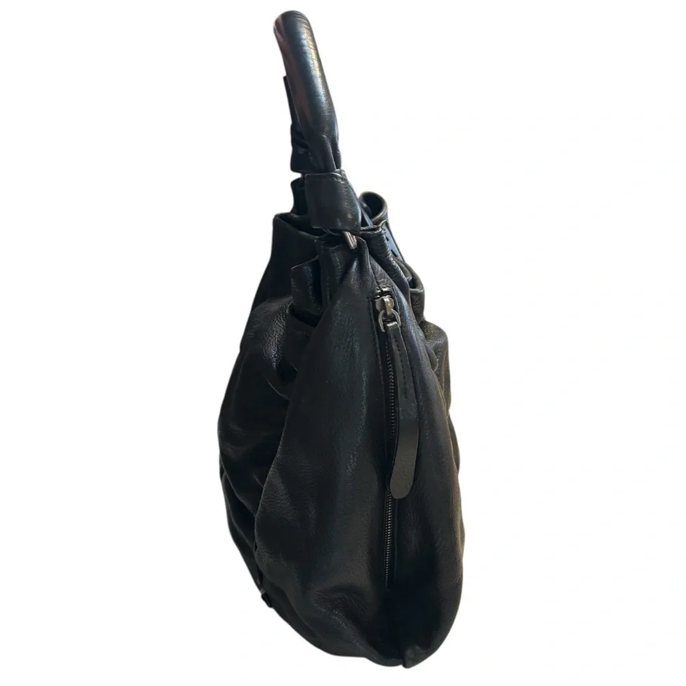 Vintage Furla REHAB Bag Black Leather Hobo Bag braided Trim magnetic snap close